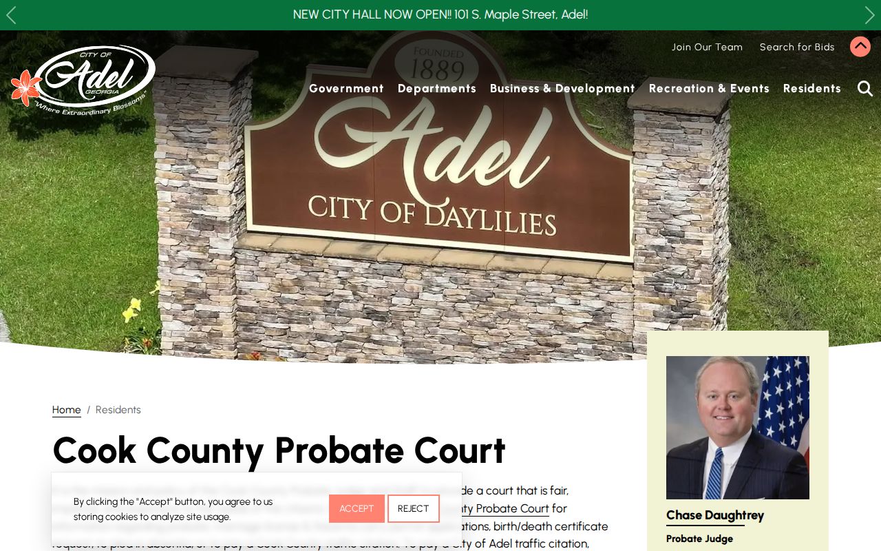 Official Adel guidance distinguishing city citation records from Cook County court records