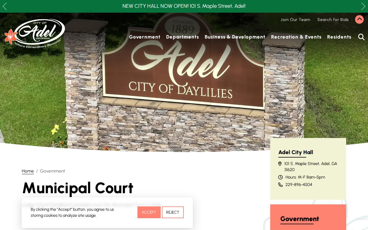 Official Adel Municipal Court information page for city court records