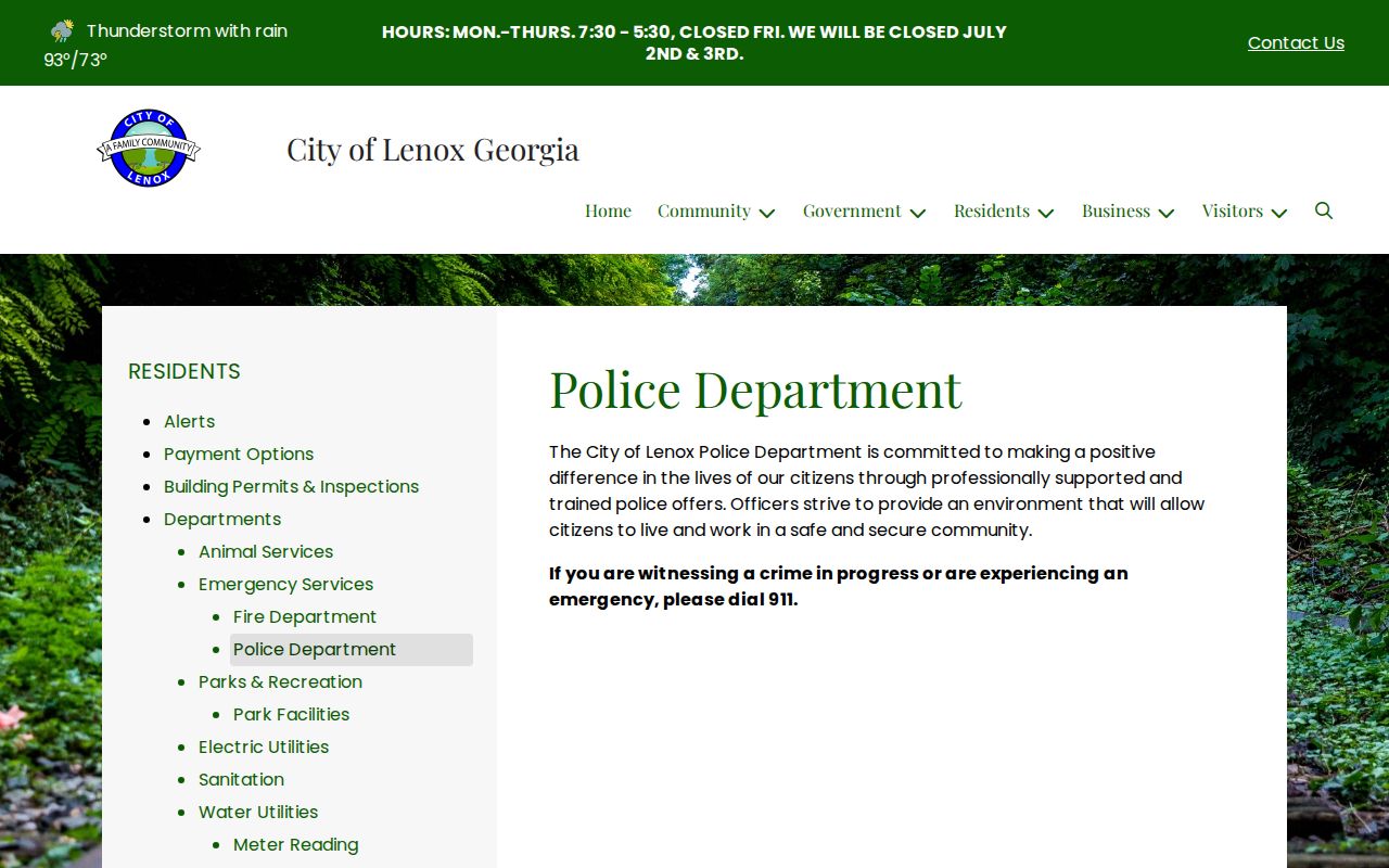 Official Lenox Police Department page with local police contact information
