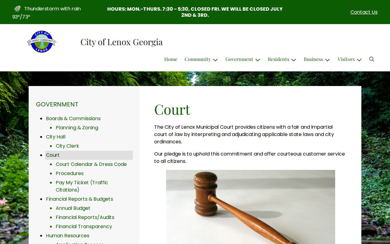 Official Lenox Municipal Court page explaining city court records